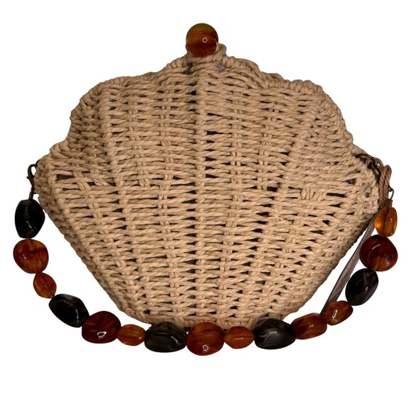 Sun n Sand‎ Woven Shell Clutch Handbag with Amber Beaded Strap - NWT - Picture 1 of 7